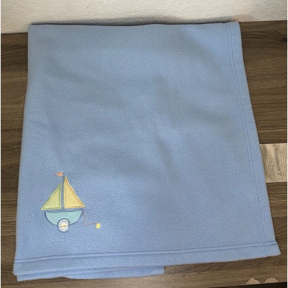 Small Wonders Baby Blanket Blue Fleece Sailboat Boat Tug Toy Vintage Y2K